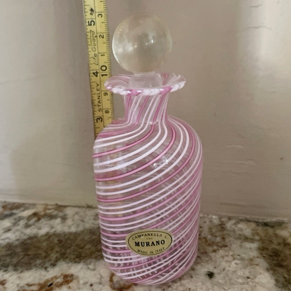 Venetian Murano White Latticino Striped Perfume Bottle Gold Fleck Stopper PINK - Picture 9 of 10